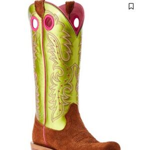 Ariat Brown and Lime Heeled Boots with Pink Accents